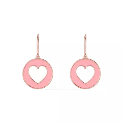 Pink Ceramic Open-Heart Lab Pavé Drop Earrings