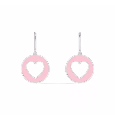 Pink Ceramic Open-Heart Pavé Drop Silver Earrings