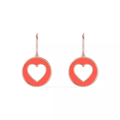 Red Ceramic Open-Heart Lab Pavé Drop Earrings