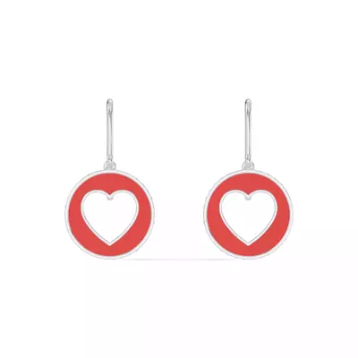 Red Ceramic Open-Heart Lab Pavé Drop Earrings
