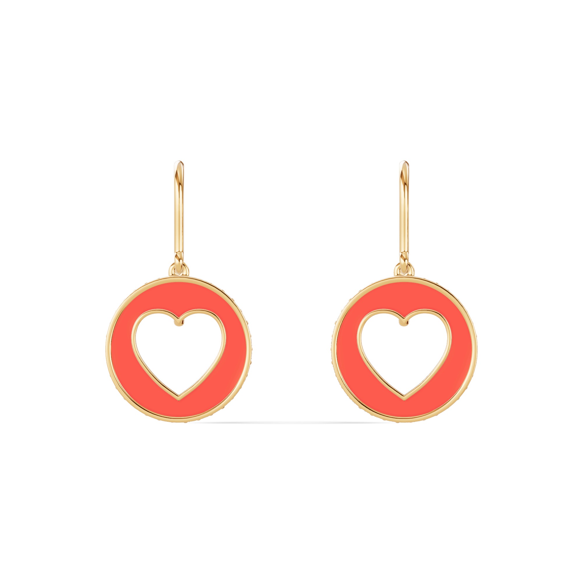 Red Ceramic Open-Heart Lab Pavé Drop Earrings