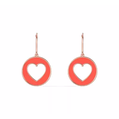 Red Ceramic Open-Heart Lab Pavé Drop Earrings