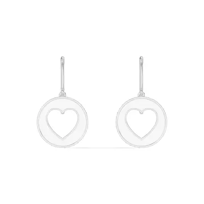 White Ceramic Open-Heart Pavé Drop Earrings