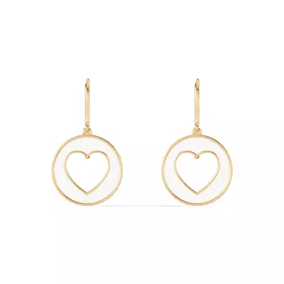White Ceramic Open-Heart Lab Pavé Drop Earrings