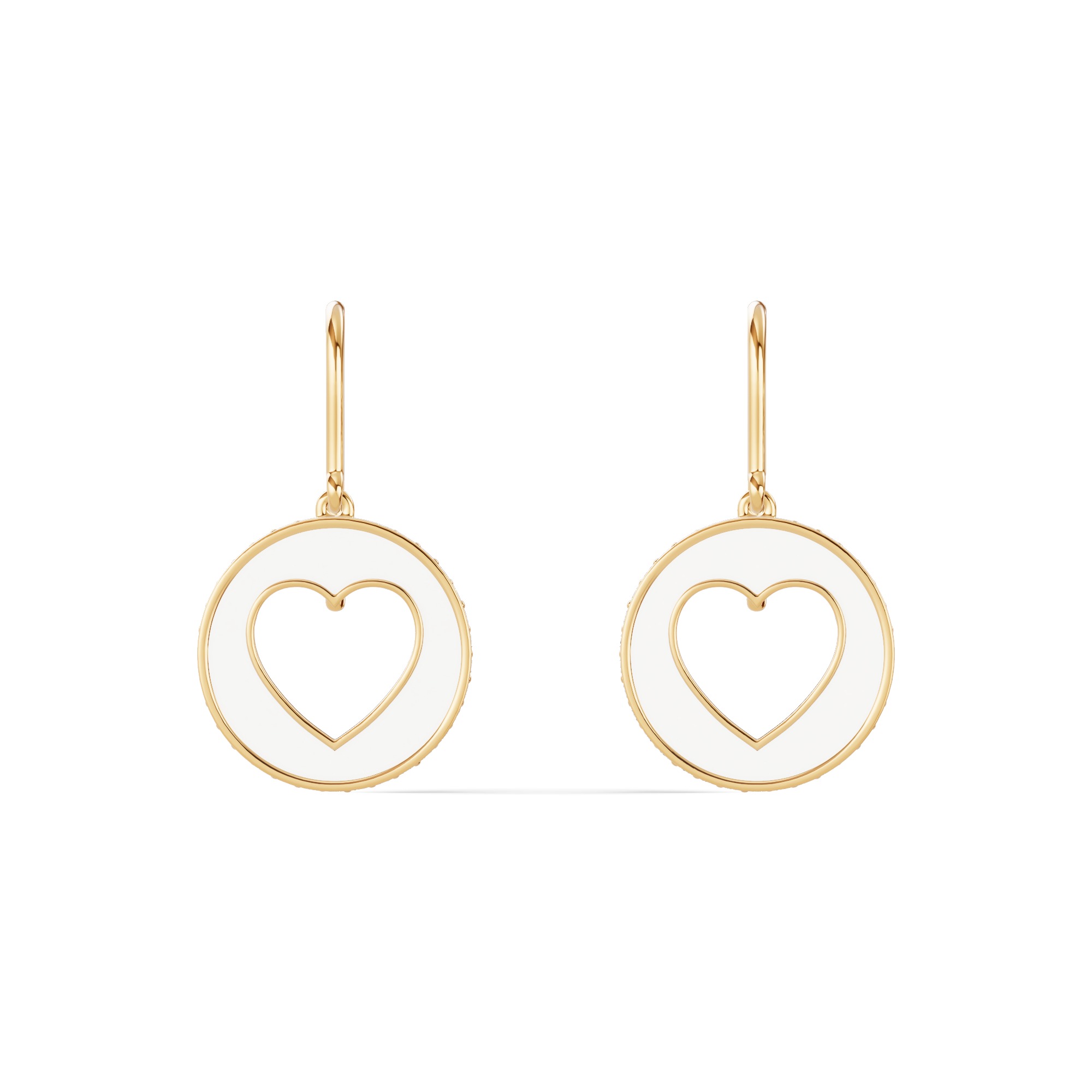 White Ceramic Open-Heart Pavé Drop Earrings