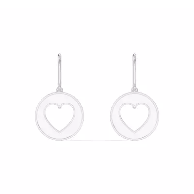 White Ceramic Open-Heart Lab Pavé Drop Silver Earrings