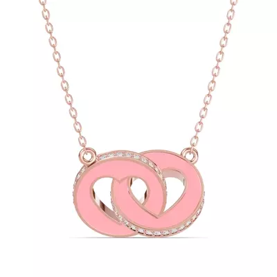 Pink Ceramic Interlocking Hearts Pavé Necklace