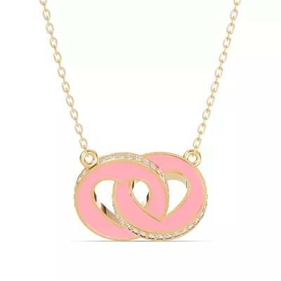 Pink Ceramic Interlocking Hearts Lab Pavé Necklace