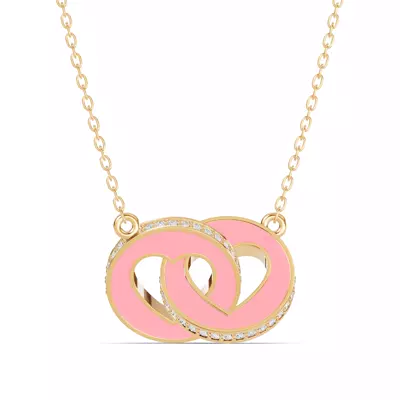 Pink Ceramic Interlocking Hearts Pavé Necklace