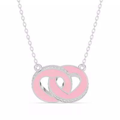 Pink Ceramic Interlocking Hearts Lab Pavé Necklace