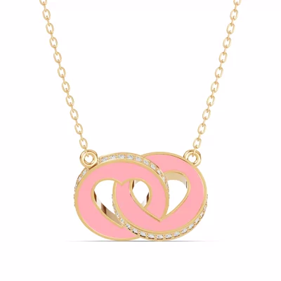 Pink Ceramic Interlocking Hearts Pavé Necklace