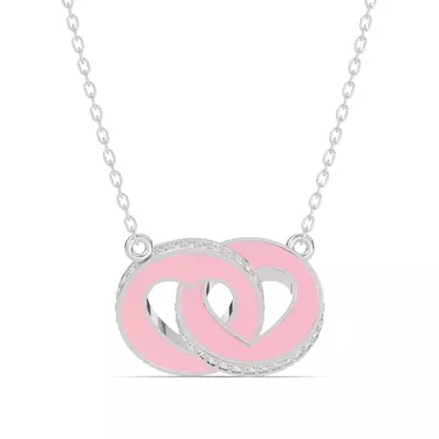 Pink Ceramic Interlocking Hearts Lab Pavé Necklace