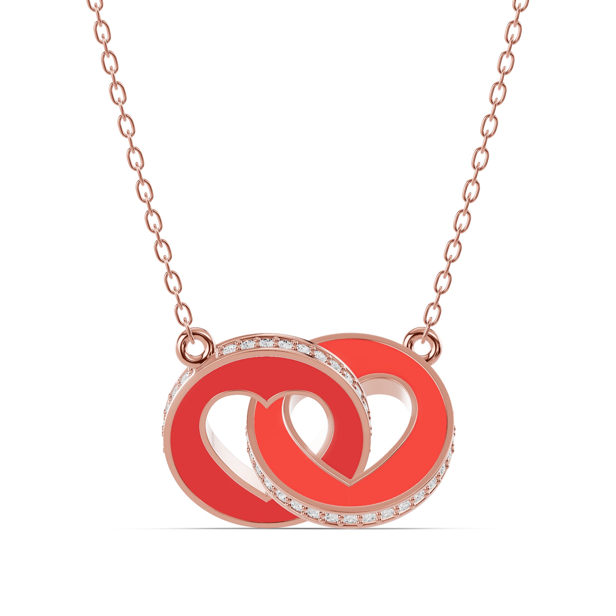 Red Ceramic Interlocking Hearts Lab Pavé Necklace