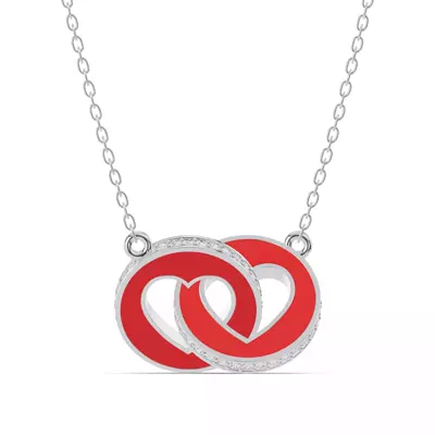 Red Ceramic Interlocking Hearts Lab Pavé Necklace