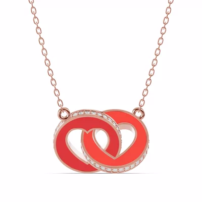 Red Ceramic Interlocking Hearts Pavé Necklace