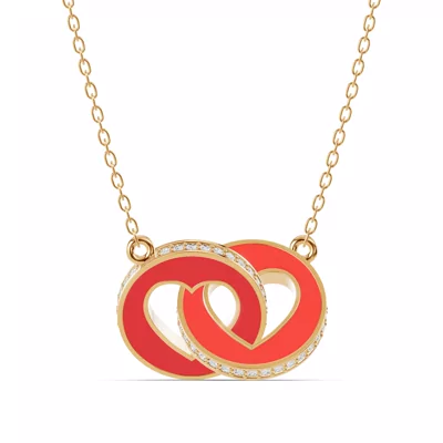 Red Ceramic Interlocking Hearts Lab Pavé Necklace