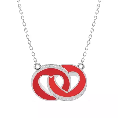 Red Ceramic Interlocking Hearts Pavé Necklace