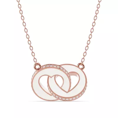 White Ceramic Interlocking Hearts Lab Pavé Necklace