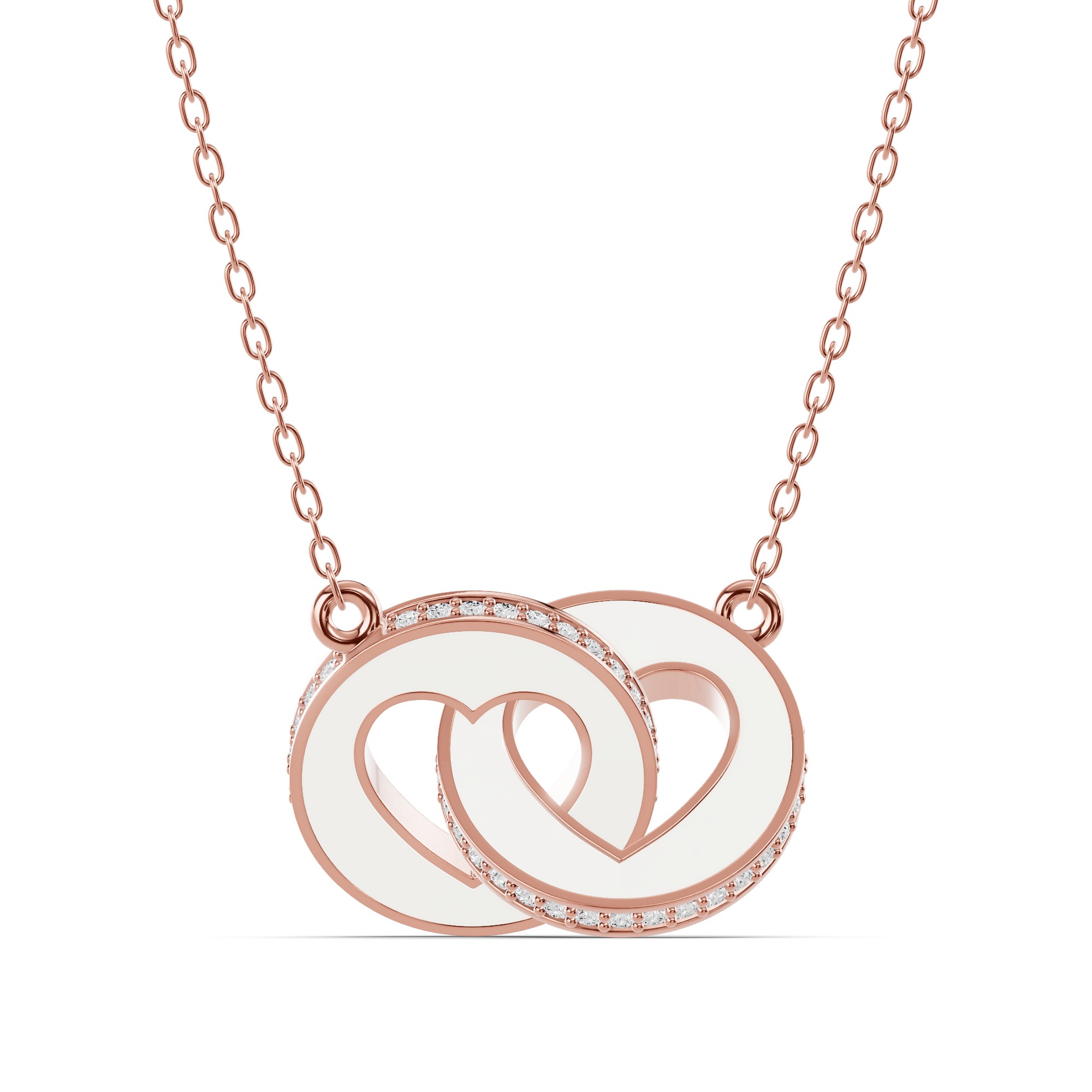 White Ceramic Interlocking Hearts Pavé Necklace