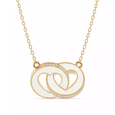 White Ceramic Interlocking Hearts Lab Pavé Necklace