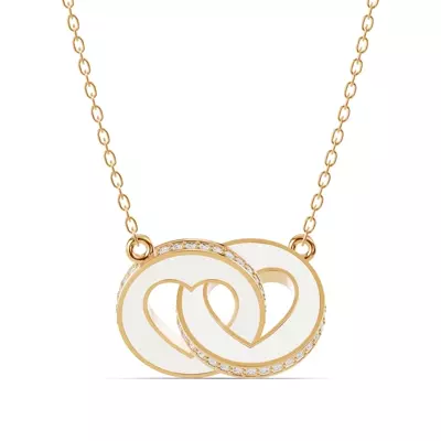 White Ceramic Interlocking Hearts Lab Pavé Necklace