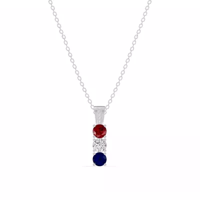 Three-Stone Vertical Lab Diamond Silver Necklace
