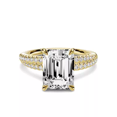Avalon Double Pavé Crossover 3.00 ct. Emerald-Cut Lab Engagement Ring
