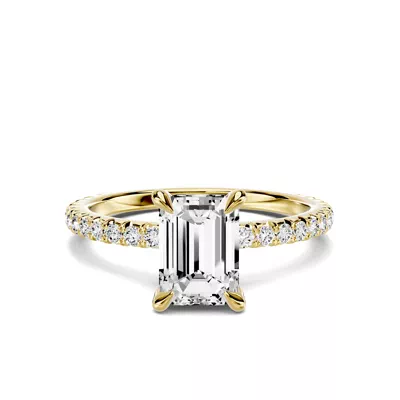 Lumina French Pavé 1.00 ct. Emerald-Cut Lab Engagement Ring