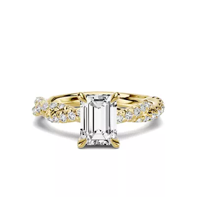 Riona Double Pavé Twist 1.00 ct. Emerald-Cut Lab Engagement Ring