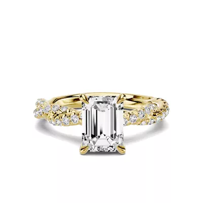 Riona Double Pavé Twist 1.50 ct. Emerald-Cut Lab Engagement Ring