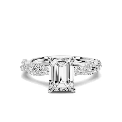 Riona Double Pavé Twist 1.50 ct. Emerald-Cut Lab Engagement Ring