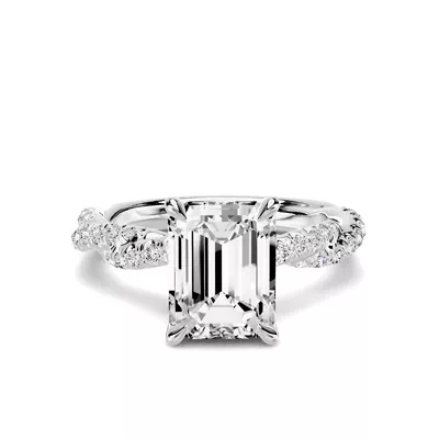 Riona Double Pavé Twist 2.00 ct. Emerald-Cut Lab Engagement Ring