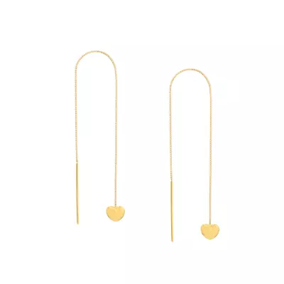 Puffed Heart Threader Gold Earrings