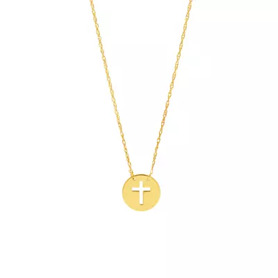 Mini Cross Disc Gold Necklace