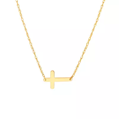 Mini Sideways Cross Gold Necklace