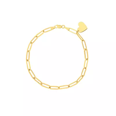 Heart Charm Paperclip Gold Bracelet