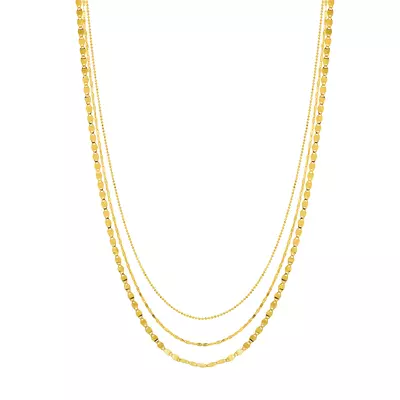 Mixed Chain Style Triple Strand Gold Necklace