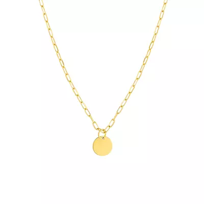 Disc Charm Paper Clip Gold Necklace