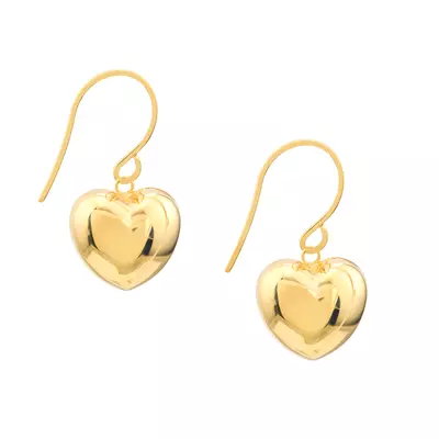 Puffed Heart Gold Drop Earrings