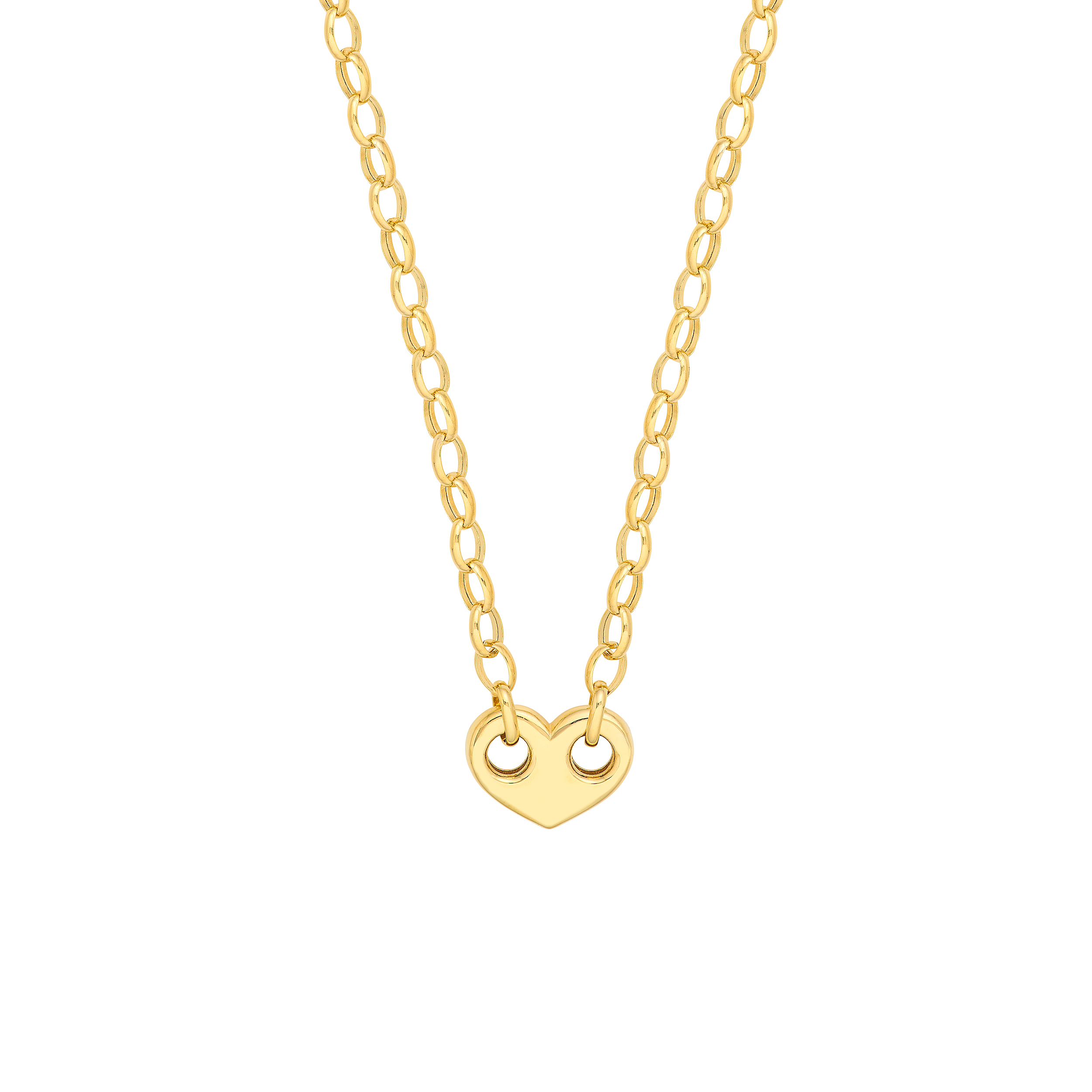 Puffed Heart Rolo Chain Necklace