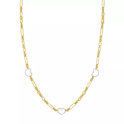 Two-Tone Heart Link Gold Chain Necklace
