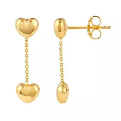 Puffed Heart Drop Gold Earrings