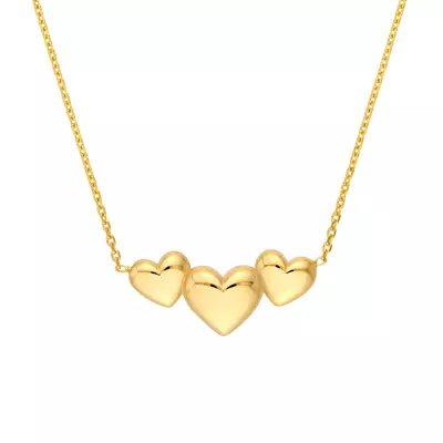 Triple Puffed Heart Gold Necklace