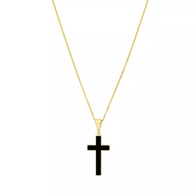 Black Enamel Cross Gold Necklace