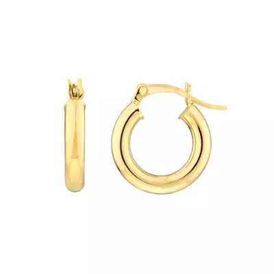 Slim Tubular Gold Hoop Earrings (15 mm)