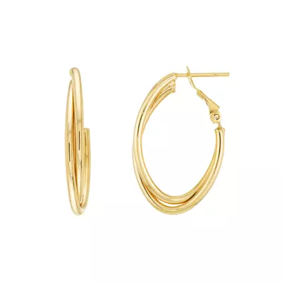Double Oval Hoop Gold Earrings