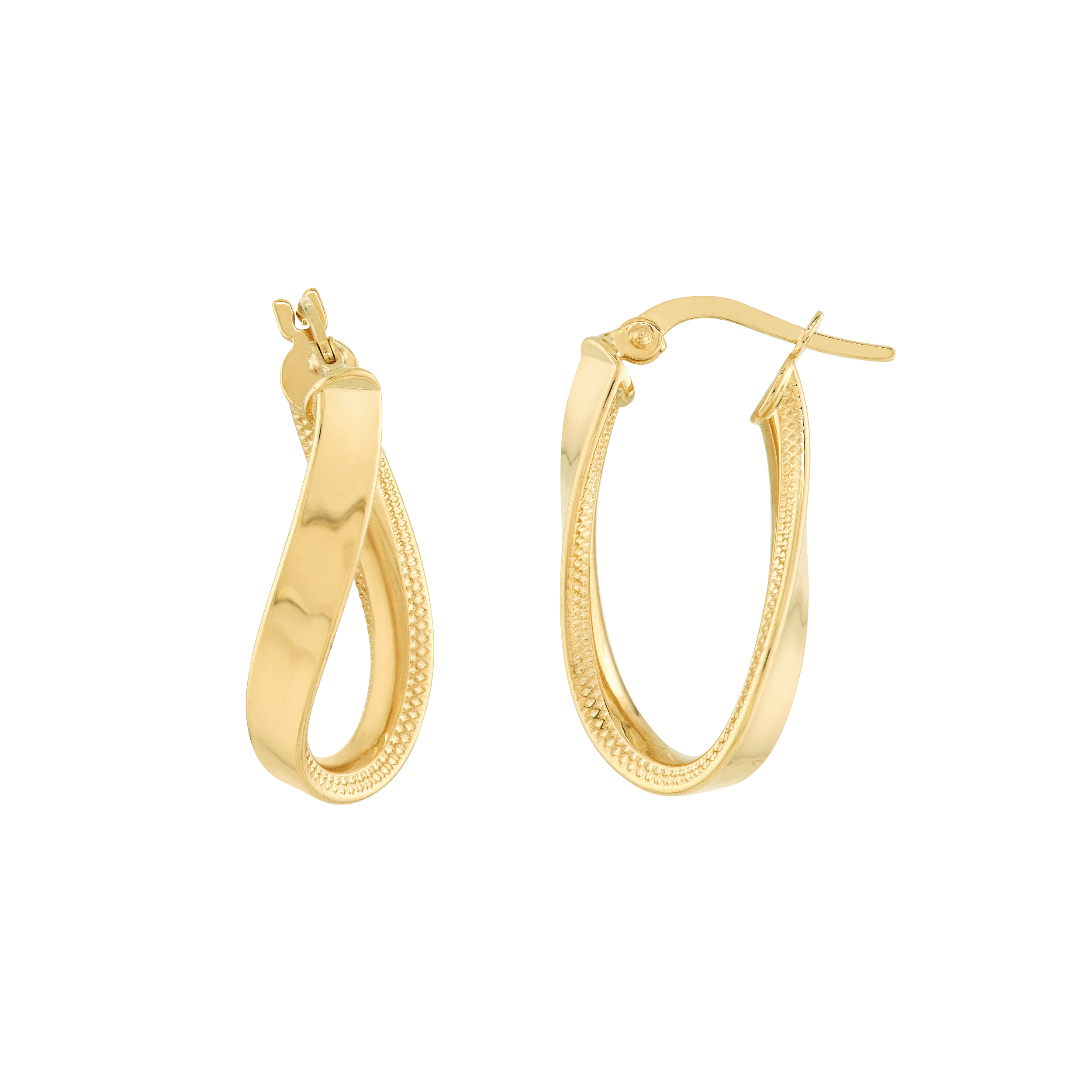 Curved Oval Textured Gold Hoop Earrings