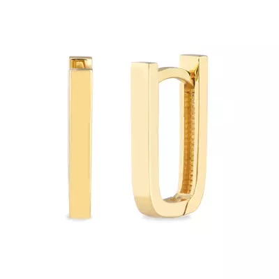 Paper Clip Gold Huggie Earrings
