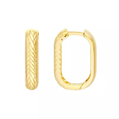 Herringbone Oval Gold Hoop Earrings
