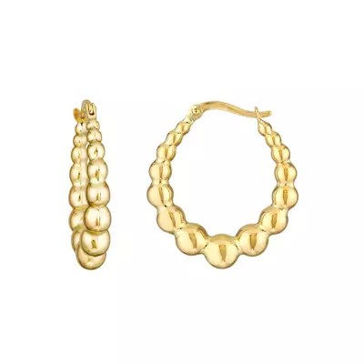 Graduated Bead Gold Hoop Earrings